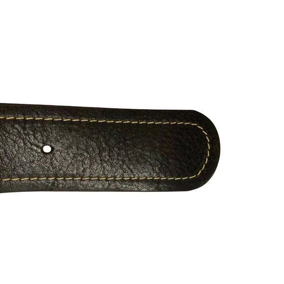 Italian Chocolate Brown Leather Waist Belt Contrast Stitch Statement Buckle Boho main image 5